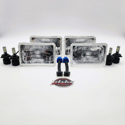 4x6 Gen2 Small Square Headlight Conversion Kit with 30,000 LM H4 LED Bulbs & Harness Adapters