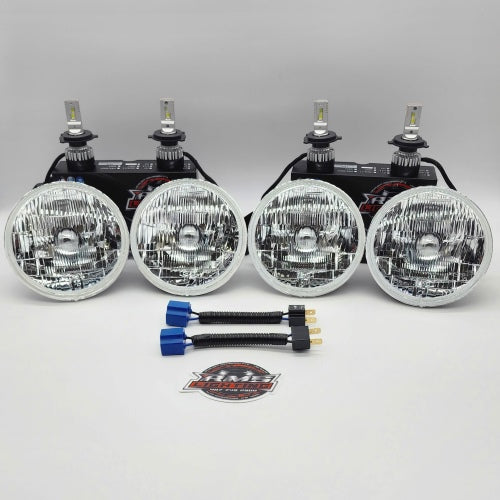 5.75 "Gen1" Small Round Headlight Conversion Kit with 30,000 LM H4 LED Bulbs & Harness Adapters